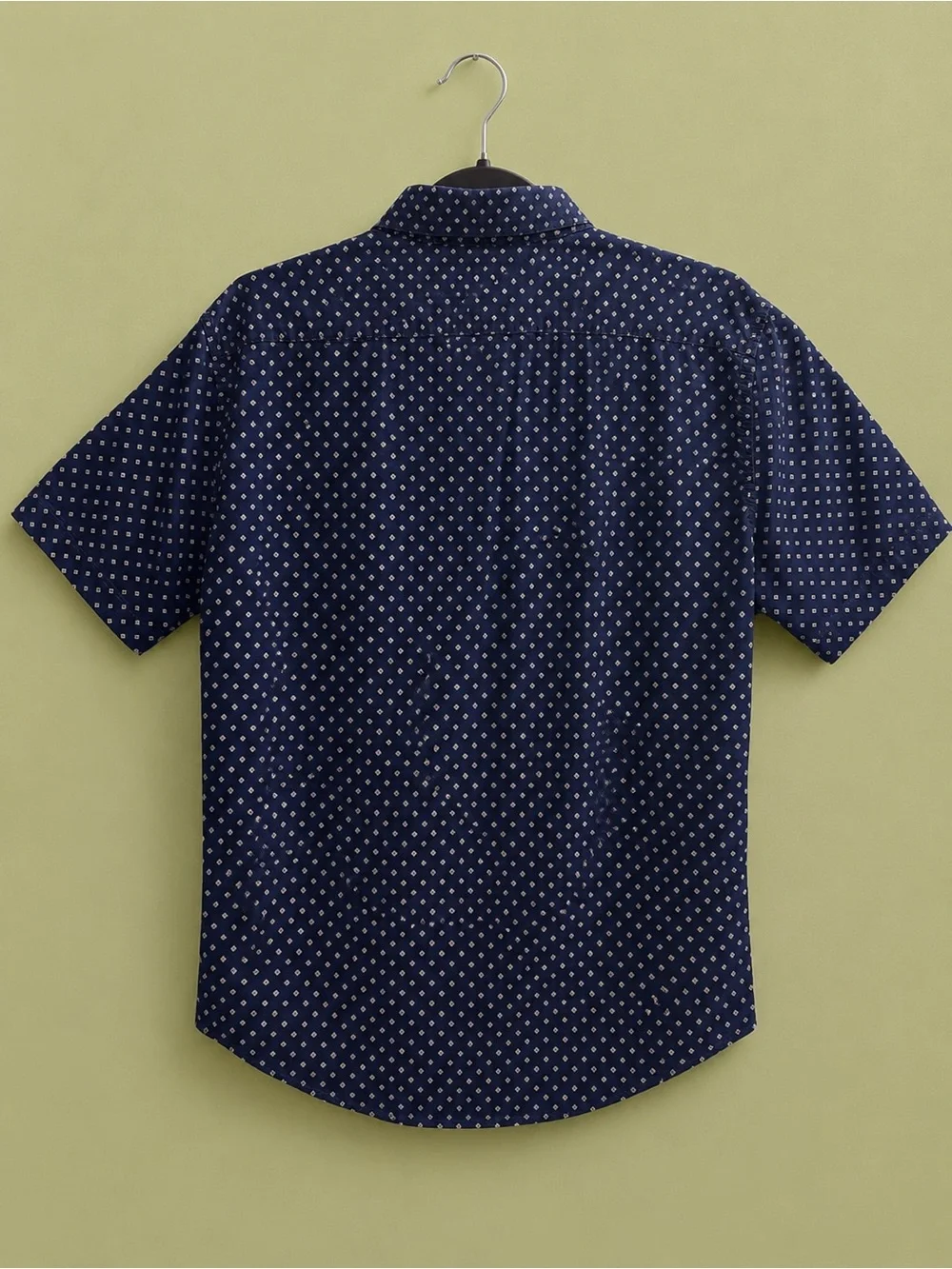 Banana Republic Navy Short-Sleeve Button-Down with Microdot Pattern